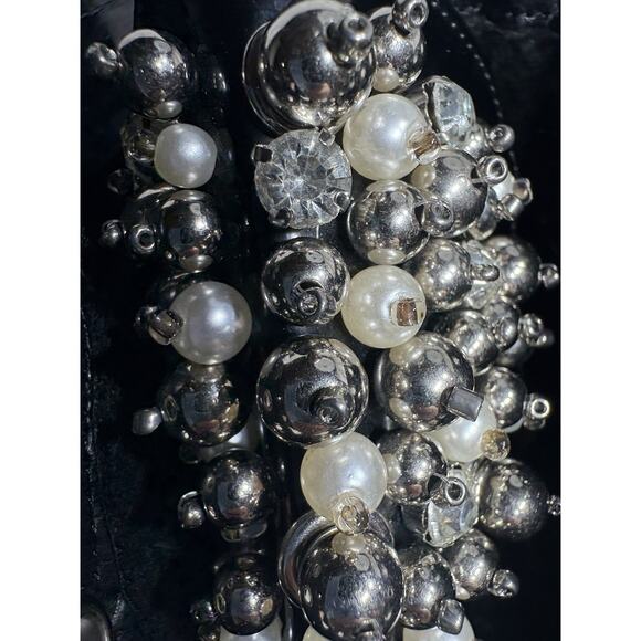 Black Rylee Pearl Rhinestone Lace up Round Toe Ankle Boots - Picture 2 of 7